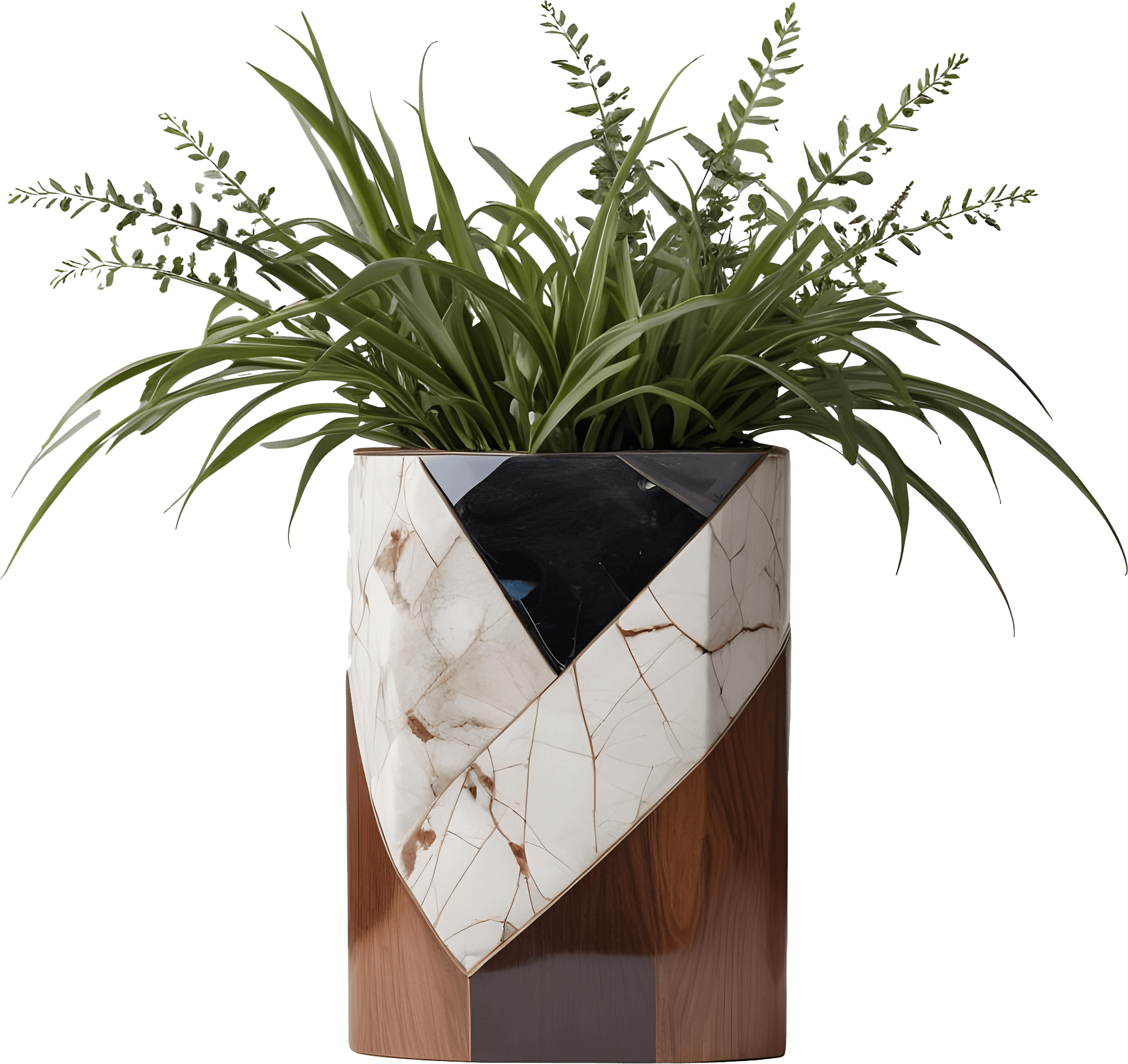 Dream of Eternity Collection – Geometric Marble and Wood Planter – PNG product image (1)