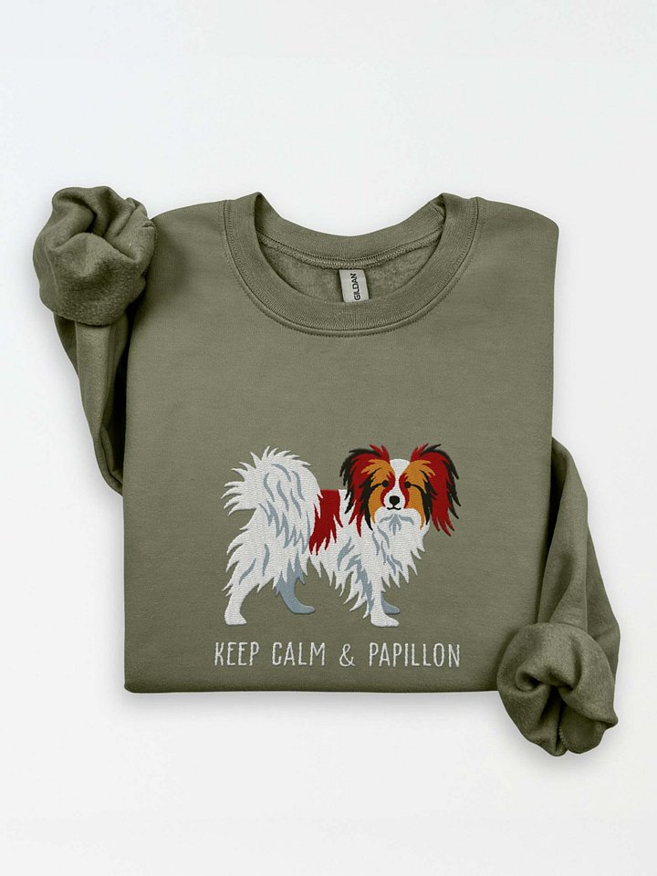 Keep Calm and Papillon Sweatshirt (Embroidered) of a Papillon(Chocolate & White) product image (1)