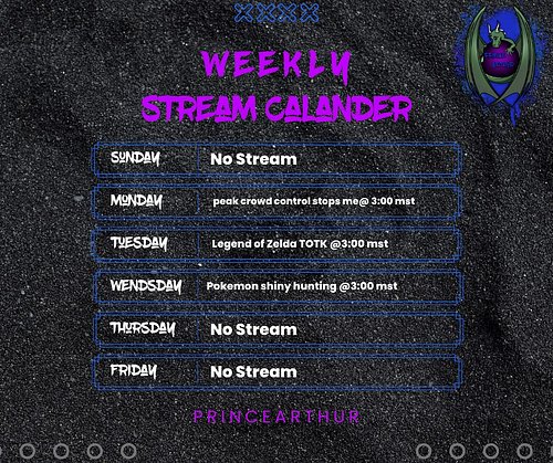 Stream schedule for the next week. Hope to see you there :)
