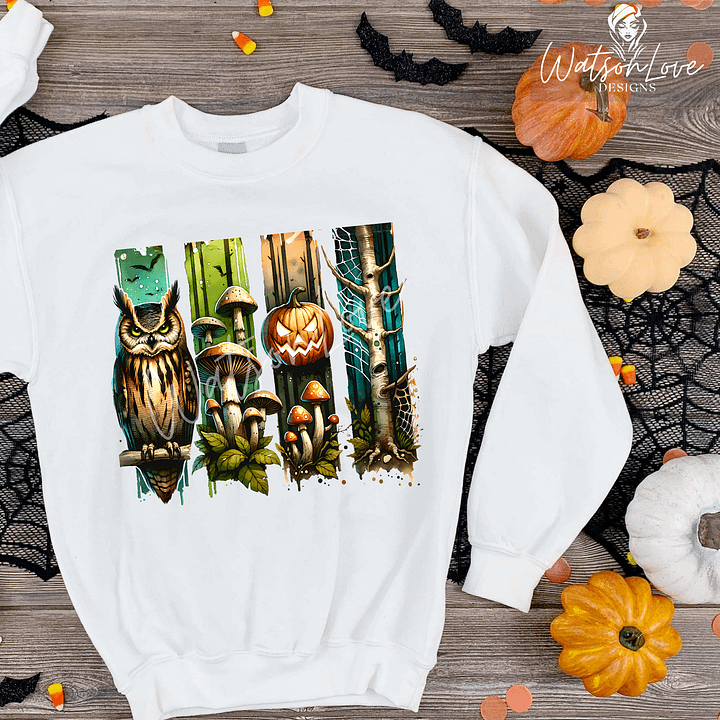 Forest Frights PNG Digital Download ONLY Woodland Halloween Clipart, Halloween Brushstroke Sublimation Spooky Nature product image (1)