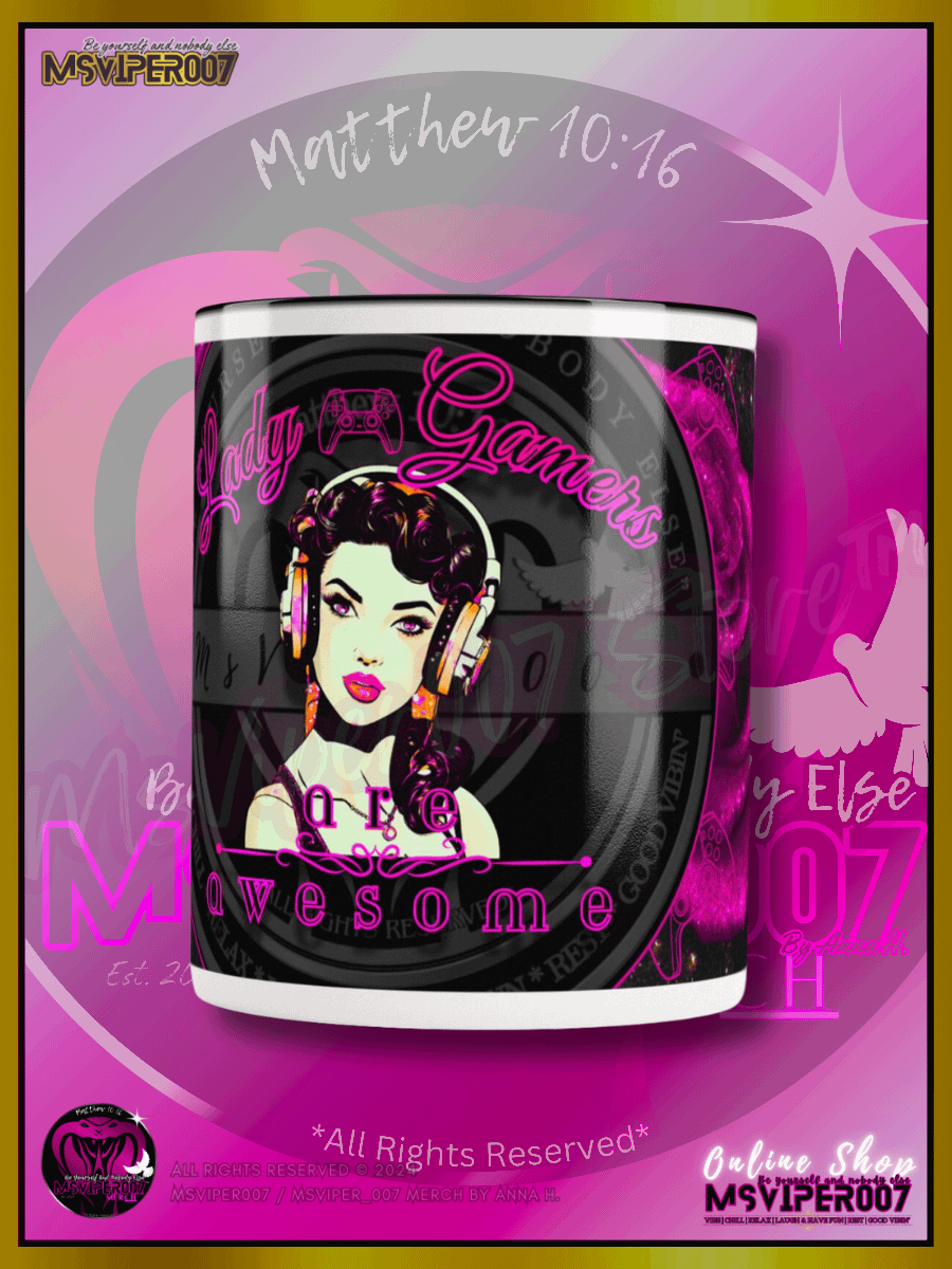 Mug - MsViper007's "Lady Gamers Are Awesome™ [black/velvet violet rose | V3]" Hot Beverage Mug with color inside by Anna H. product image (2)