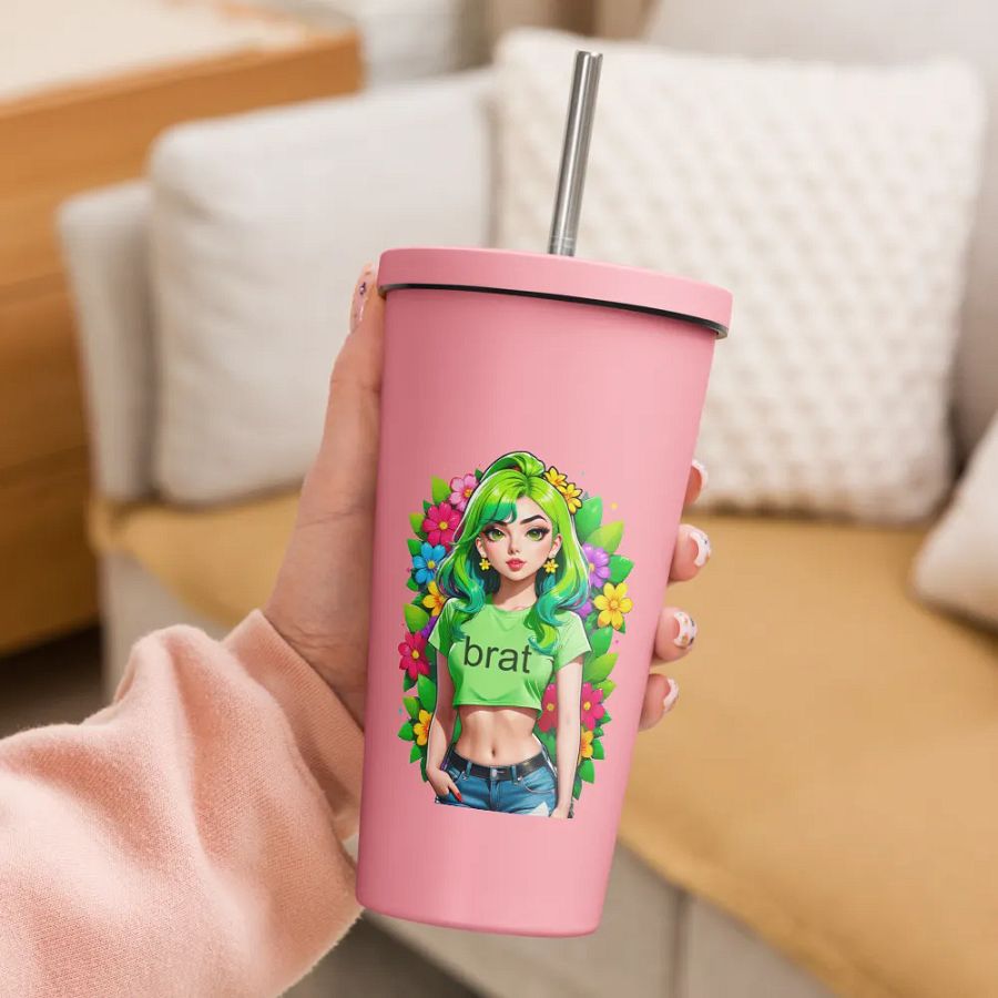Brat 20 oz Tumbler Cup - Pink - Insulated Tumbler with a Straw v2 product image (3)