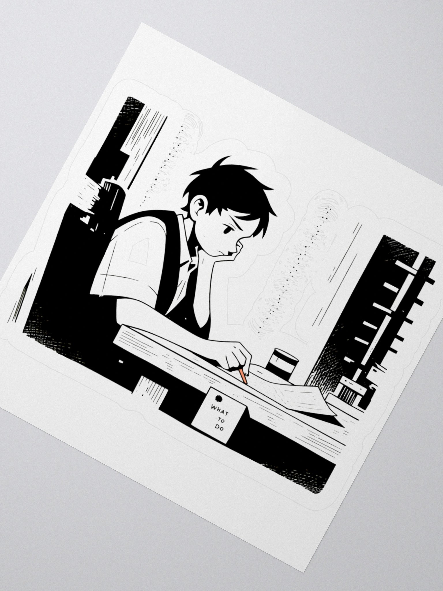 Vintage Schoolboy Studying: Classic Black & White Art Sticker product image (5)