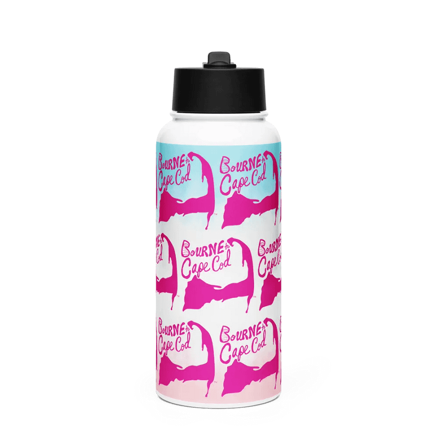BOURNE to Cape Cod™ | Pink Repeat Logo Pattern | Stainless Steel Water Bottle | Iconic Pink, White & Blue product image (1)
