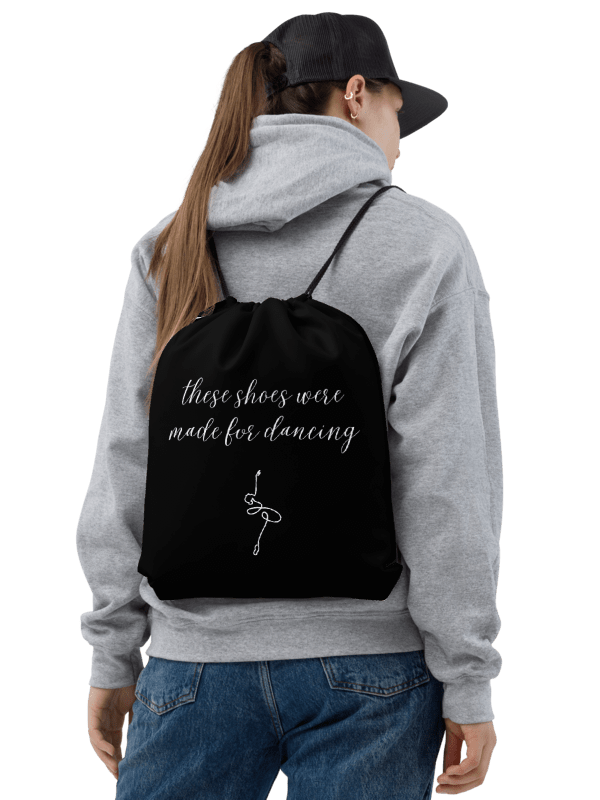 Drawstring Dance Bag | Black with White Logo and Quote product image (2)