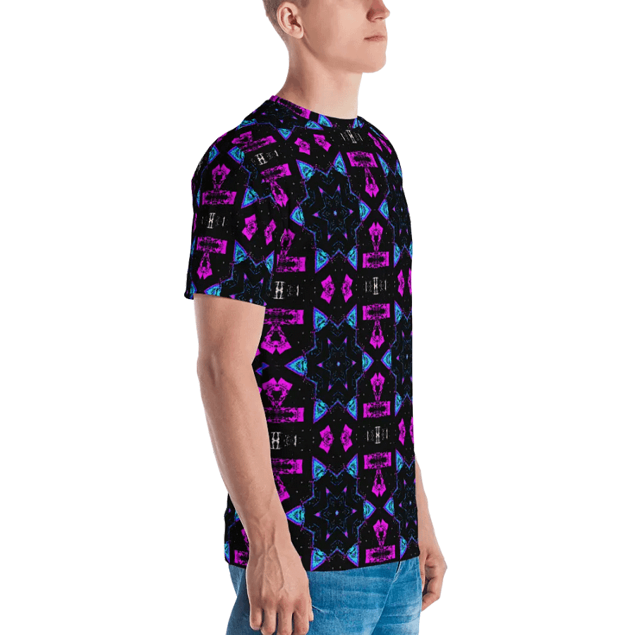 Abstract Pink, Turquoise and Black Repeating Star Pattern Men's T Shirt product image (6)