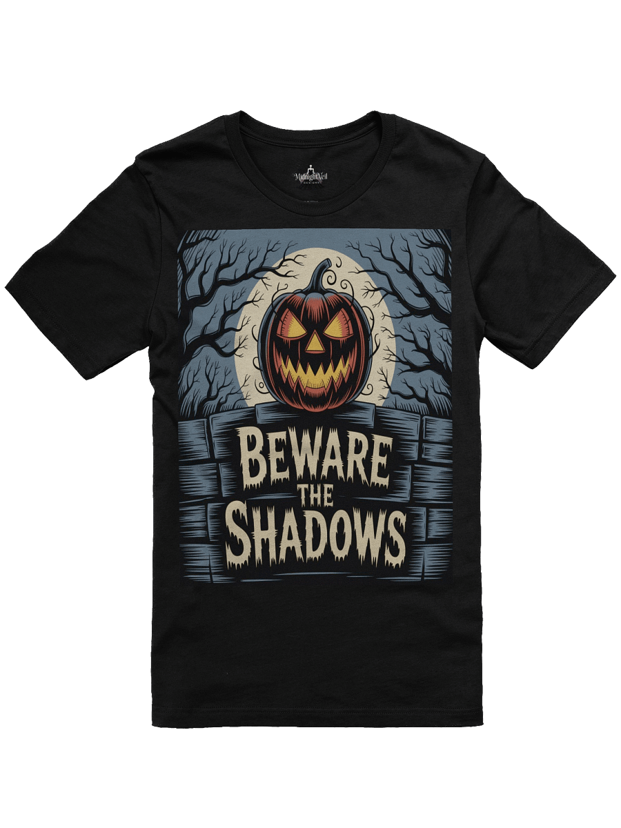 Beware the Shadows Unisex Supersoft T-Shirt by Midnight Veil Designs - Gothic Black, Red & More product image (1)