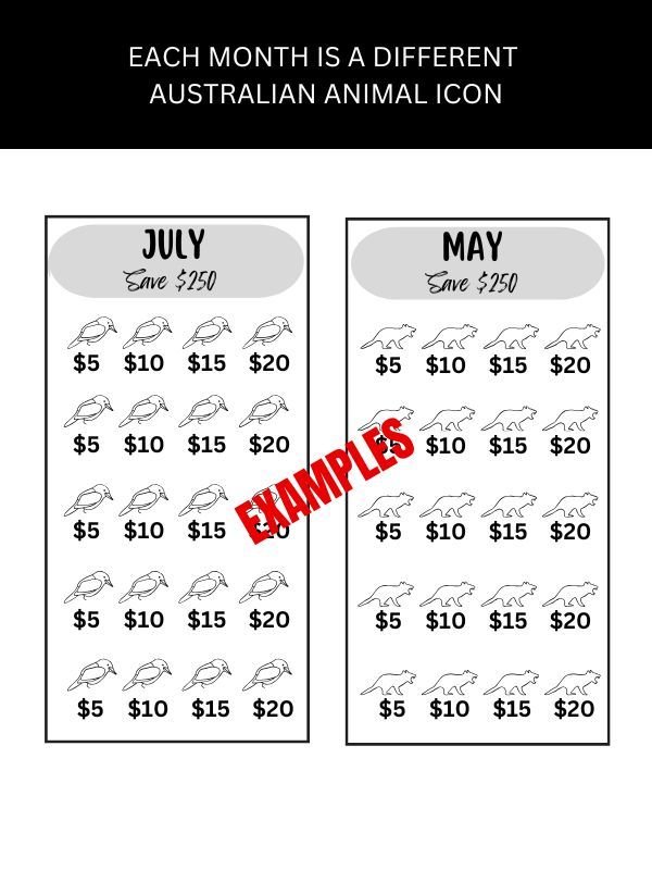 Australian Wildlife Cash Envelope System with Monthly $250 Savings Tracker – Set of 12 product image (7)