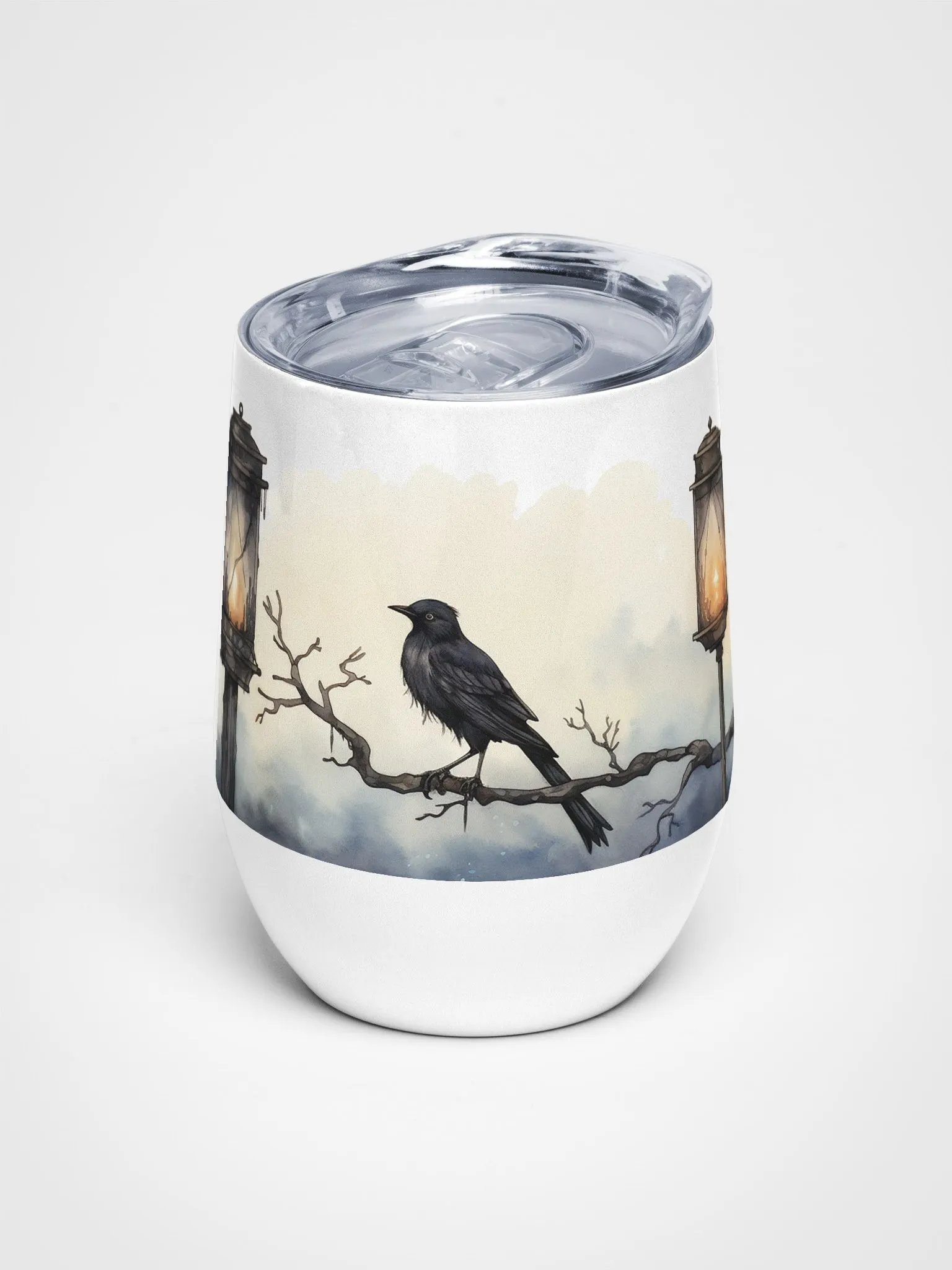 Dreamy Wine Tumbler with Lantern and Black Bird product image (1)