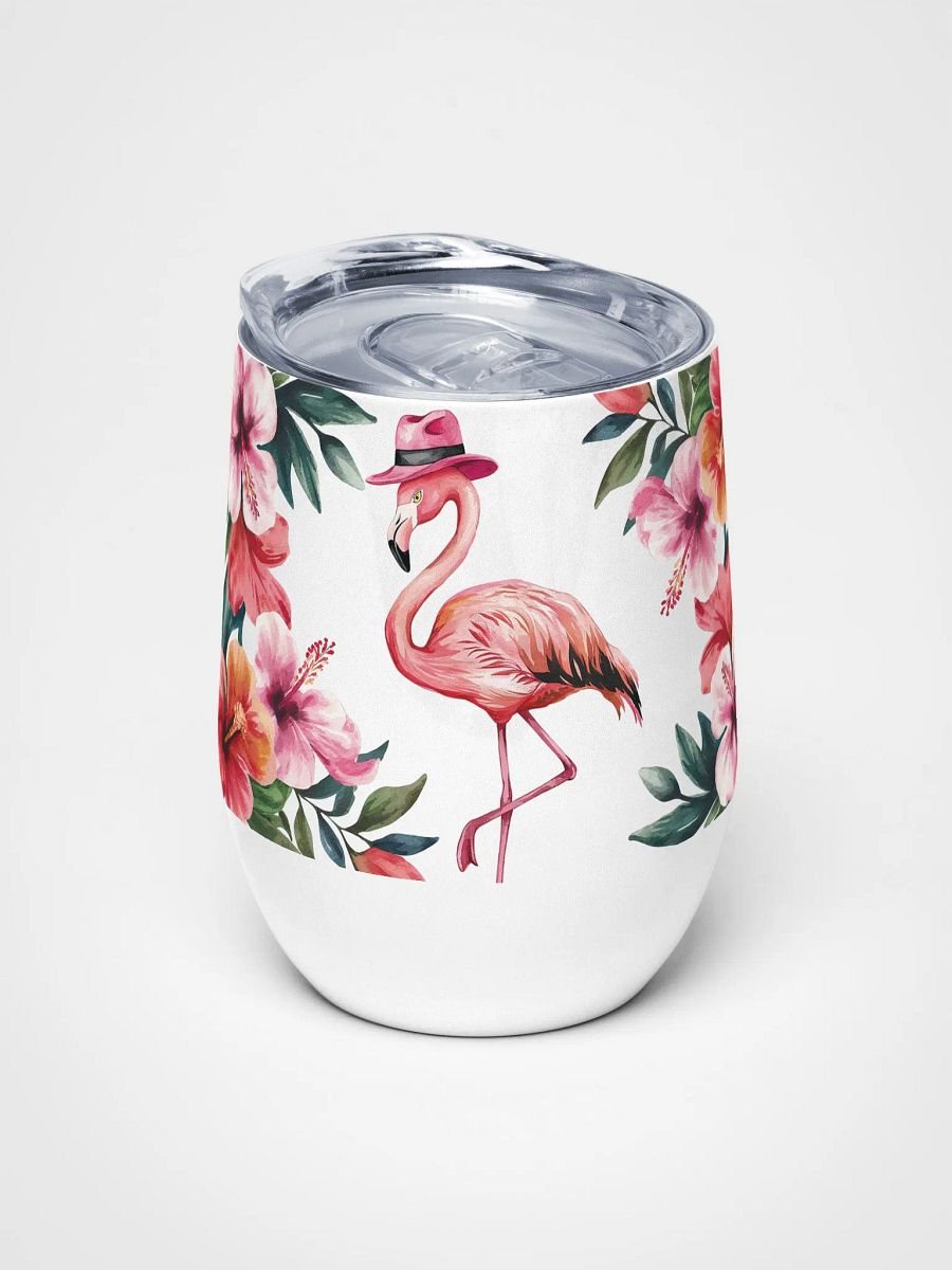 Flamingo with Tropical Hibiscus 12 Oz Wine Tumbler – Vibrant Flamingo & Hibiscus Watercolor Design product image (5)