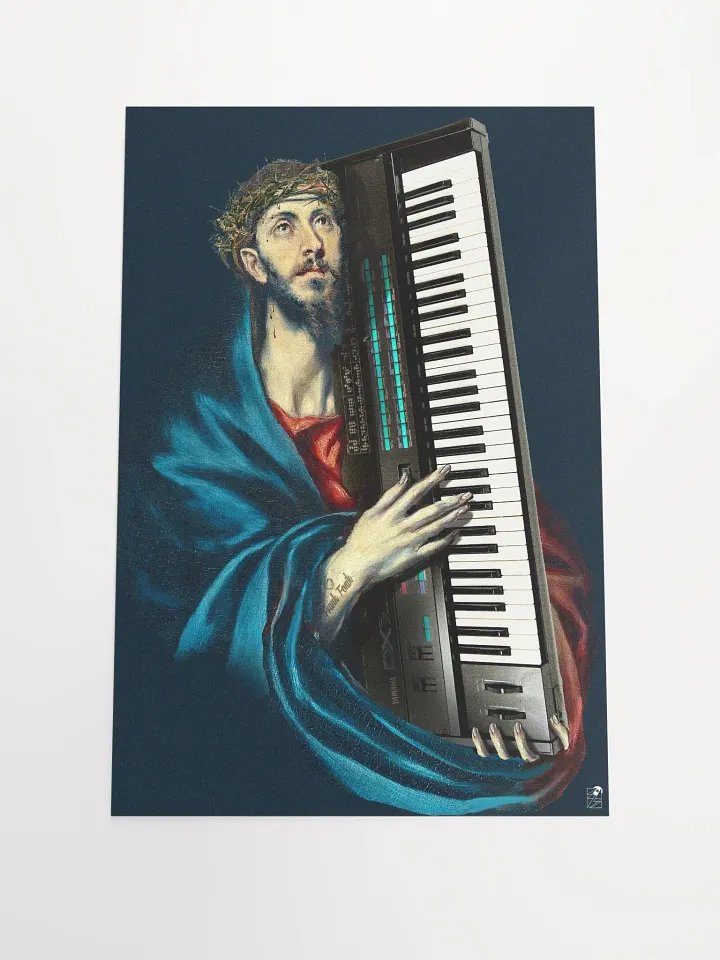 Christ Carrying the DX7 (Yamaha DX7) by Frank Fonik, EDM Techno Enhanced Matte Poster product image (1)