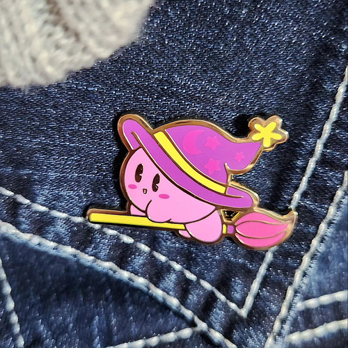 My new pins are now up on my website 💖 for the past year yall have been asking me if I had my Witch Kirby design in pin form ...