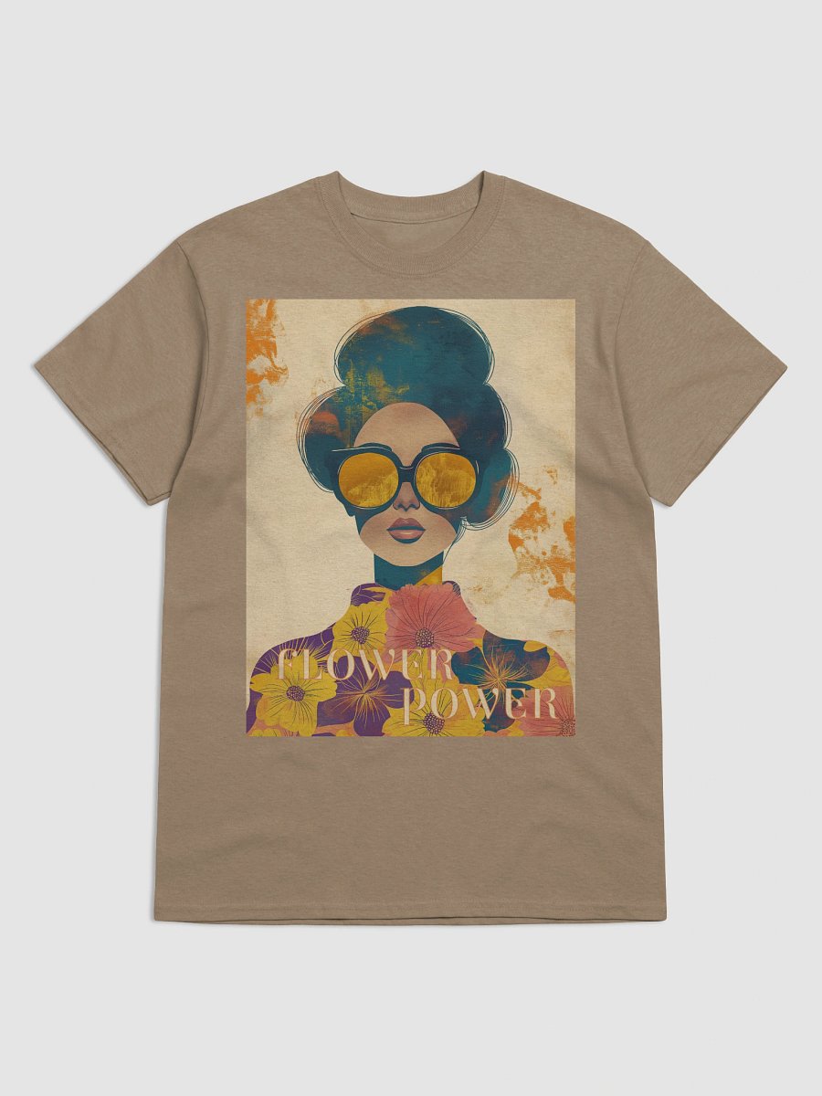 Flower Power Retro T-Shirt – 60s Collage Art with Woman in Sunglasses product image (5)