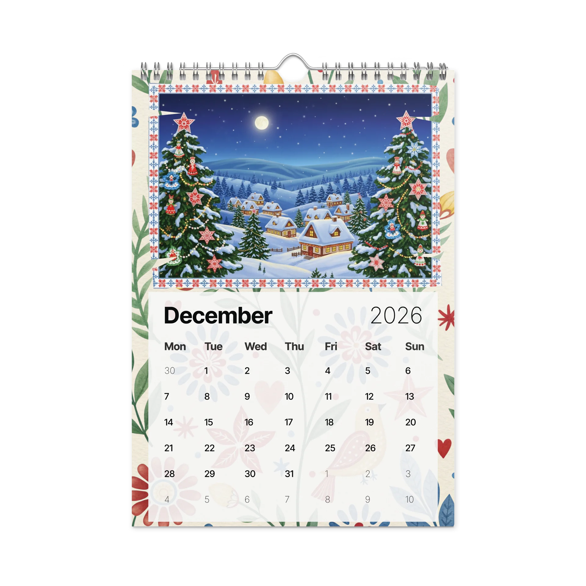Folk Art Wall Calendar 2026 – Charming Watercolor Countryside Scenes, Seasonal Folk Illustrations & Patterned Art for Every Month product image (4)