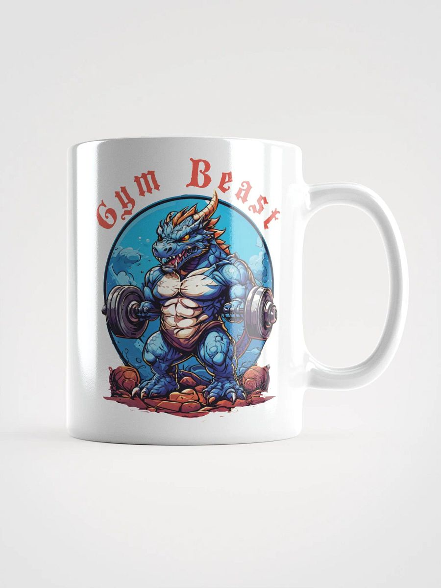 Gym Beast - Unique Funny White Glossy Mug Printed on Both Sides | Cool Strong Muscular Dragon Lifting Weights | Best Gift for Gym Lovers product image (1)