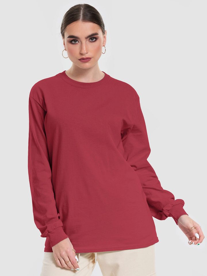 Plain Color Cardinal Red Long Sleeve T-Shirt product image (1)