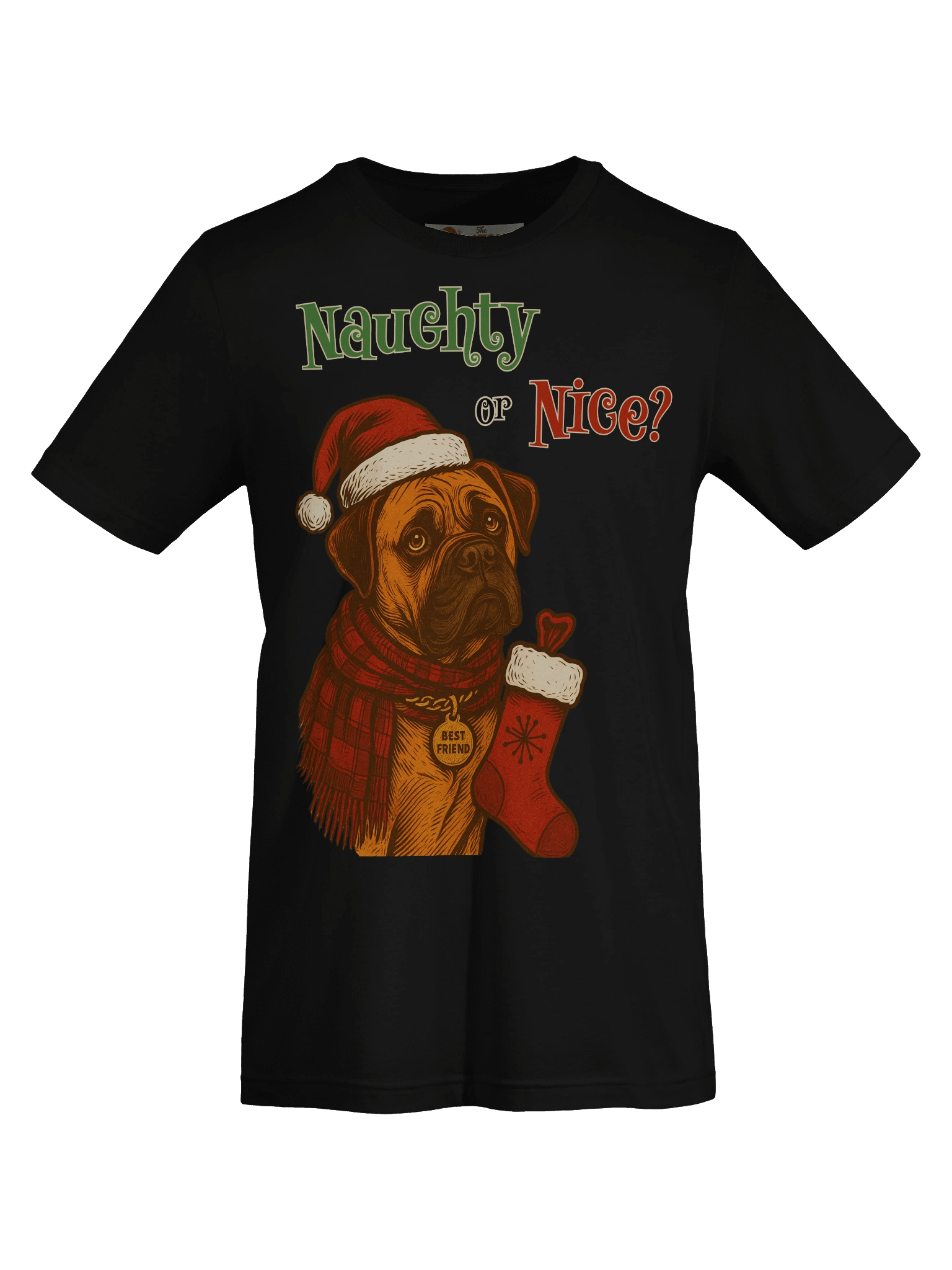 Naughty or Nice Bullmastiff Christmas Shirt – Cute Dog Lover Holiday Tee – Funny Bullmastiff Gift – Santa Hat Dog Christmas T-Shirt – Atomic Hound Retro Design product image (8)