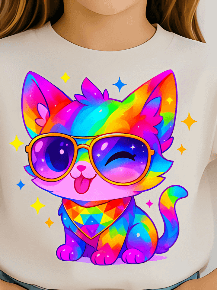 Glowing Cute Cat Sublimation PNG – Adorable Neon Kitty T-Shirt Design with Sparkles – Perfect for Cat Lovers & Kids – 300 DPI Instant Digital Download product image (1)