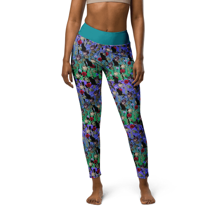 Vibrant "Kutzka" Black Cat Floral Yoga Leggings product image (1)