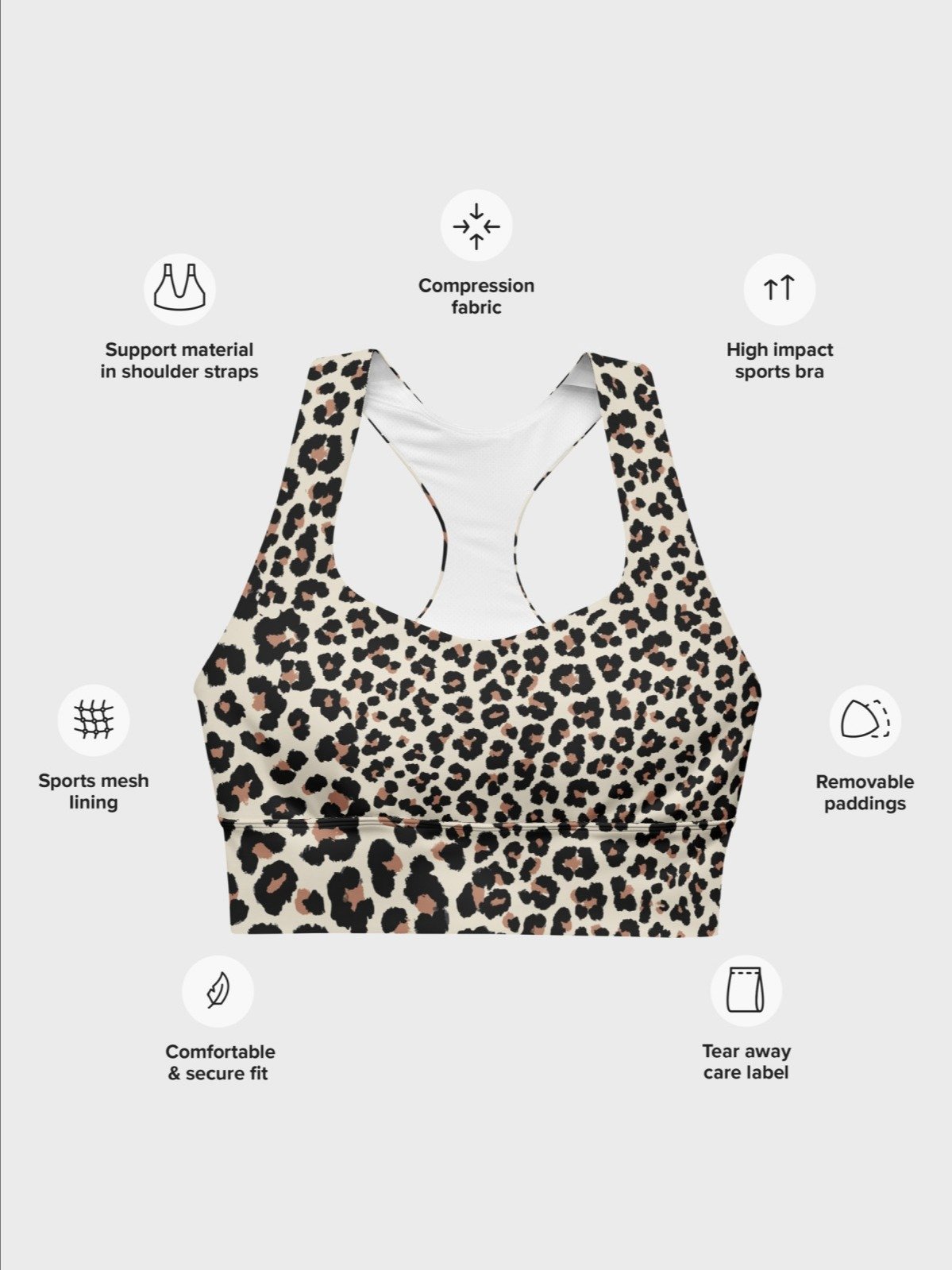Hight Impact Bra "Abstract Animal Leopard Skin Fur Pattern" product image (4)