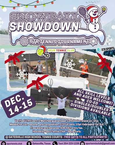 Spur Tennis Club is here for the holidays! Join us on December 14-15 for the ⛄SNOWBALL SHOWDOWN❄️ Verified UTR Tennis Tournam...