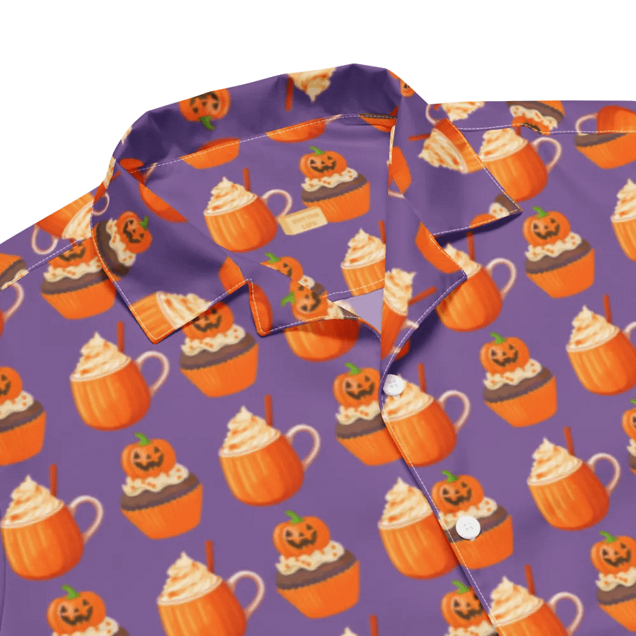 Halloween tea party pumpkin cupcake pumpkin spice latte Unisex Hawaiian Button Shirt product image (5)
