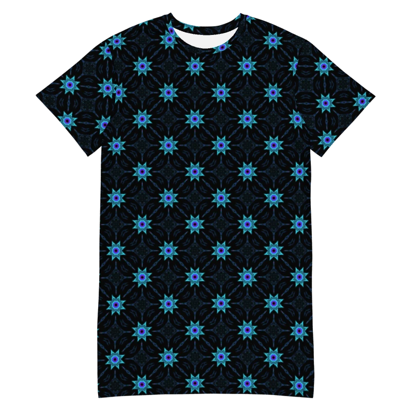 Abstract Repeating Turquoise Floral T Shirt Dress product image (10)