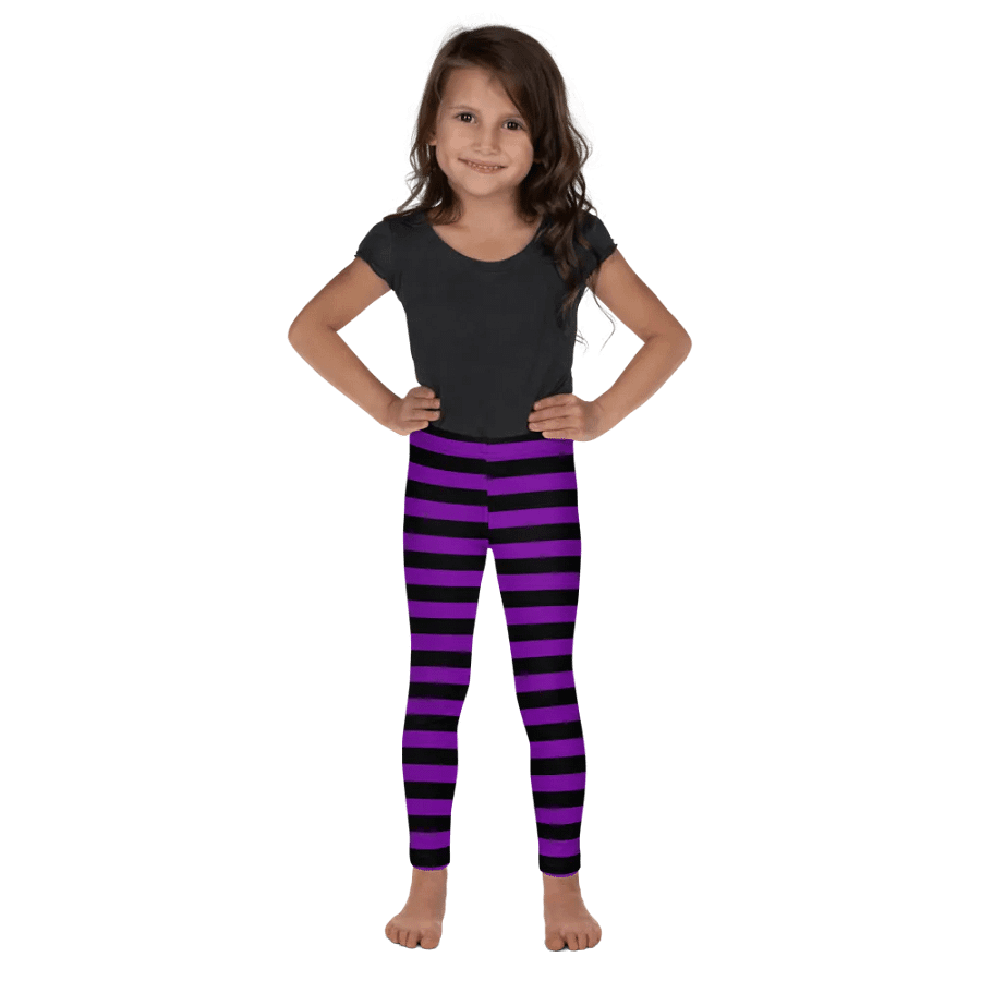 Striped Black and Purple Kids Leggings product image (5)