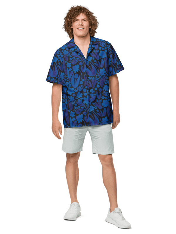 Men's | Spring Garden | Royal Blue on Black Hawaiian Shirt – Bold Floral, Breezy Comfort product image (5)