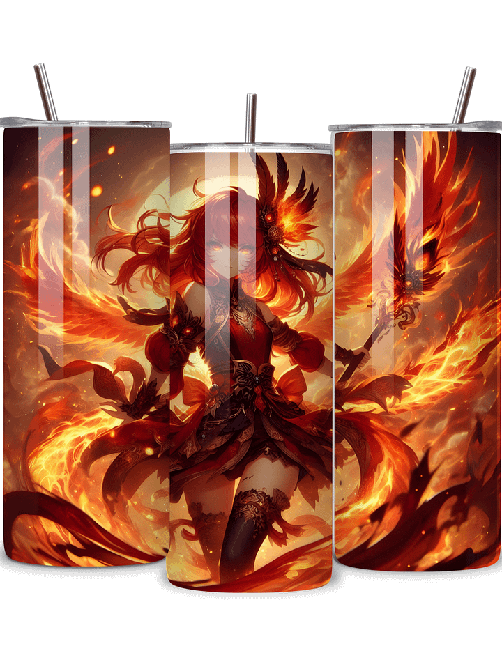 Elemental Anime Girl 20oz Skinny Tumblers with Metal Straws – Fire, Water, Earth, and Wind Designs – Double-Walled Insulated Stainless Steel Tumbler, Gift for Anime Fans and Nature Lovers (Fire) product image (2)