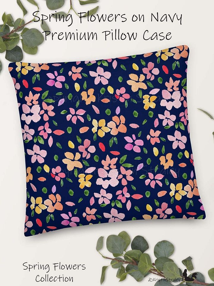 Spring Flowers on Navy Blue Premium Pillow Case product image (1)