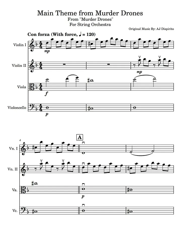 Main Theme from Murder Drones (Orchestra Cover) Sheet Music product image (1)