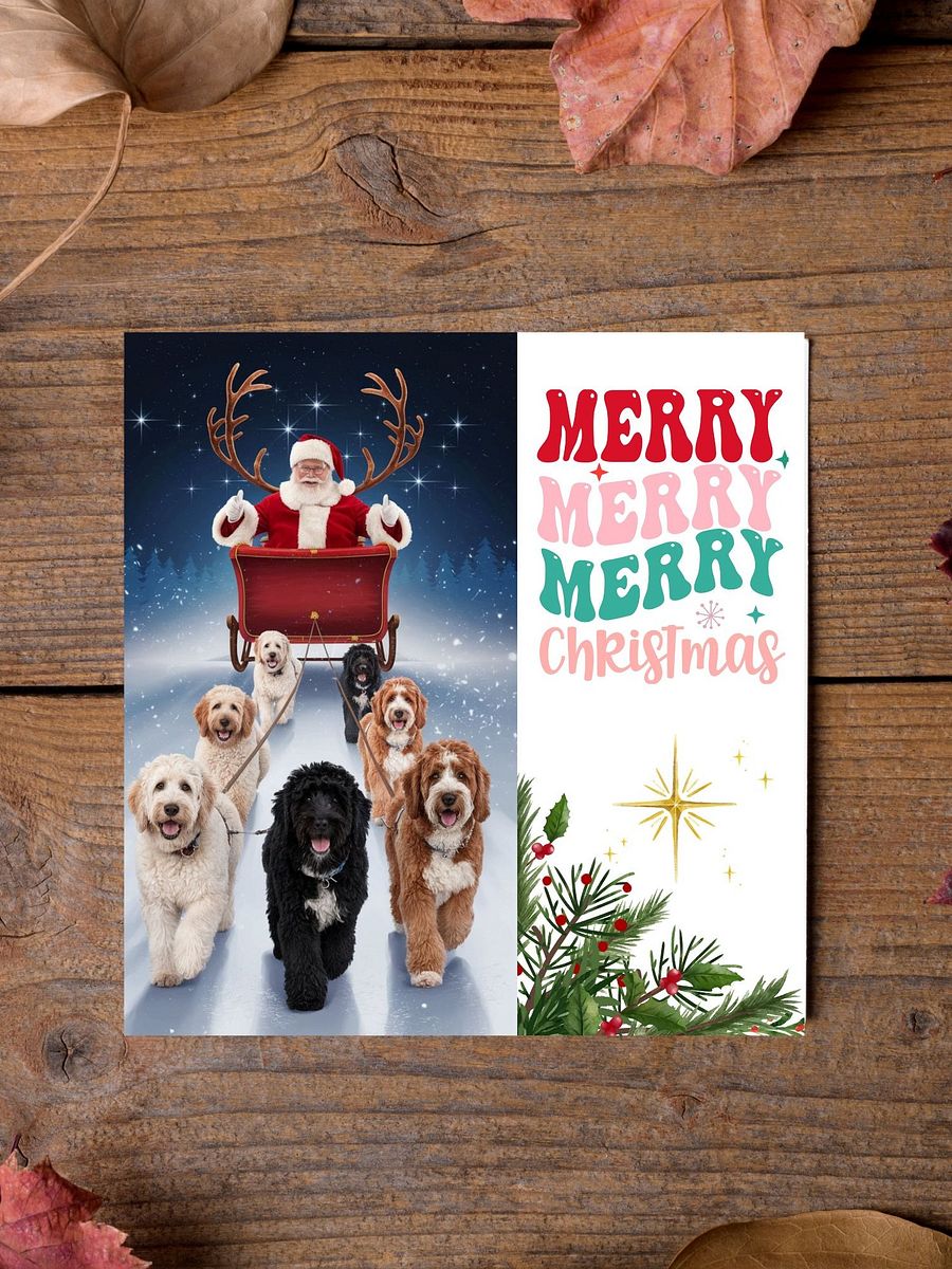 15cmx15cm Cavoodle Sleigh & Santa Xmas Card product image (4)