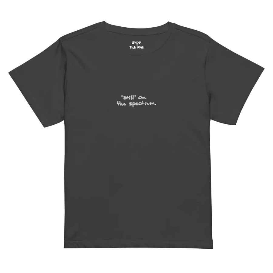 *still* on the spectrum (white) embroidered waist length t-shirt product image (26)