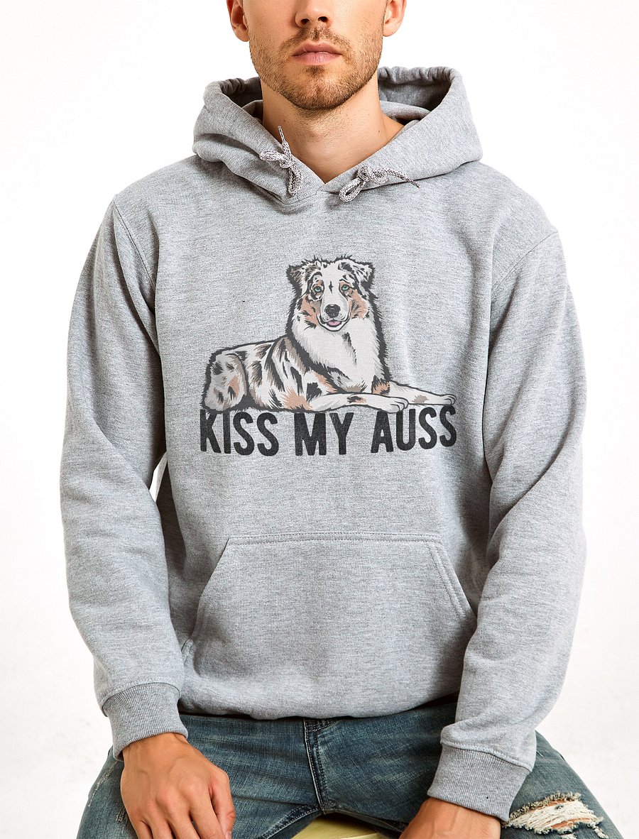 Kiss My Auss Hoodie | Hooded Sweatshirt for Australian Shepherd (Blue Merle) Dog Owners product image (28)