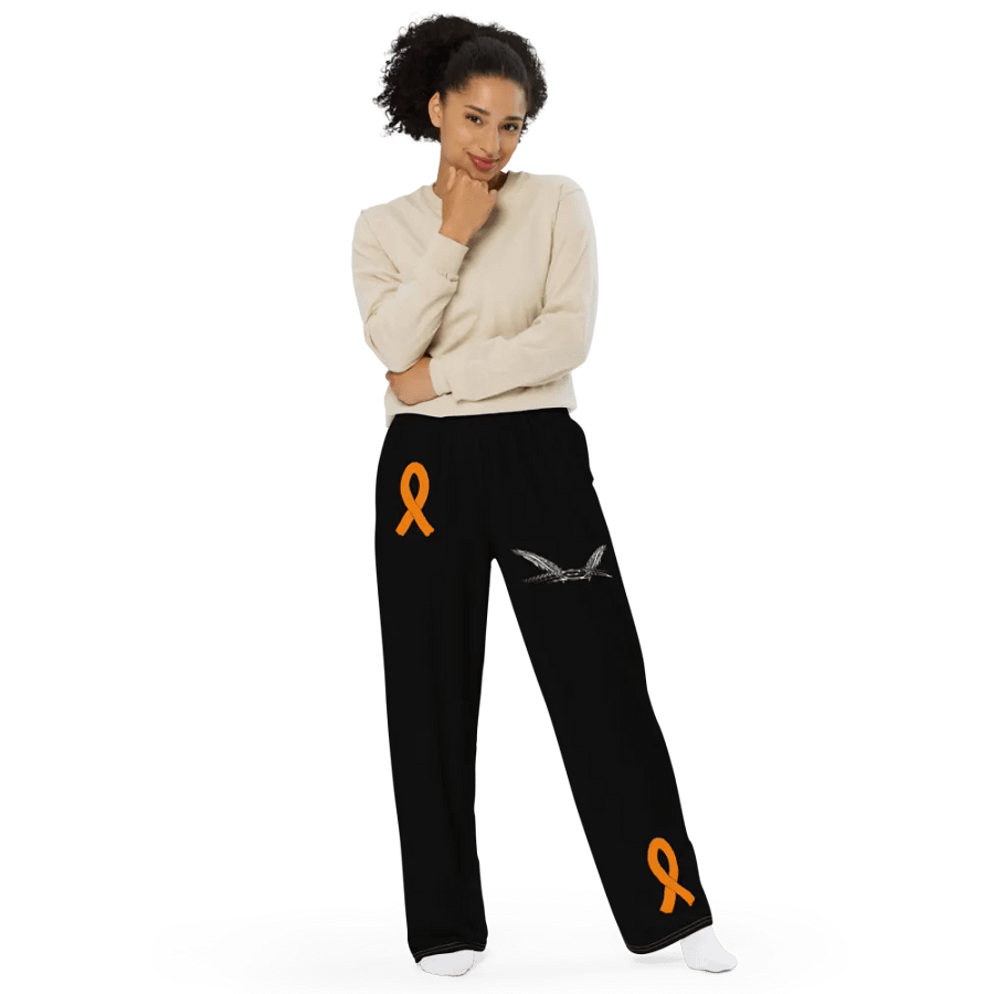 White HApex Gear White Logo Cancer Awareness Orange Ribbon. Black Unisex Wide-Leg Pants product image (11)