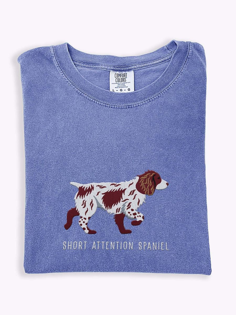 Short Attention Spaniel T-Shirt(Embroidered) of a Working Cocker Spaniel(Liver & White) product image (1)