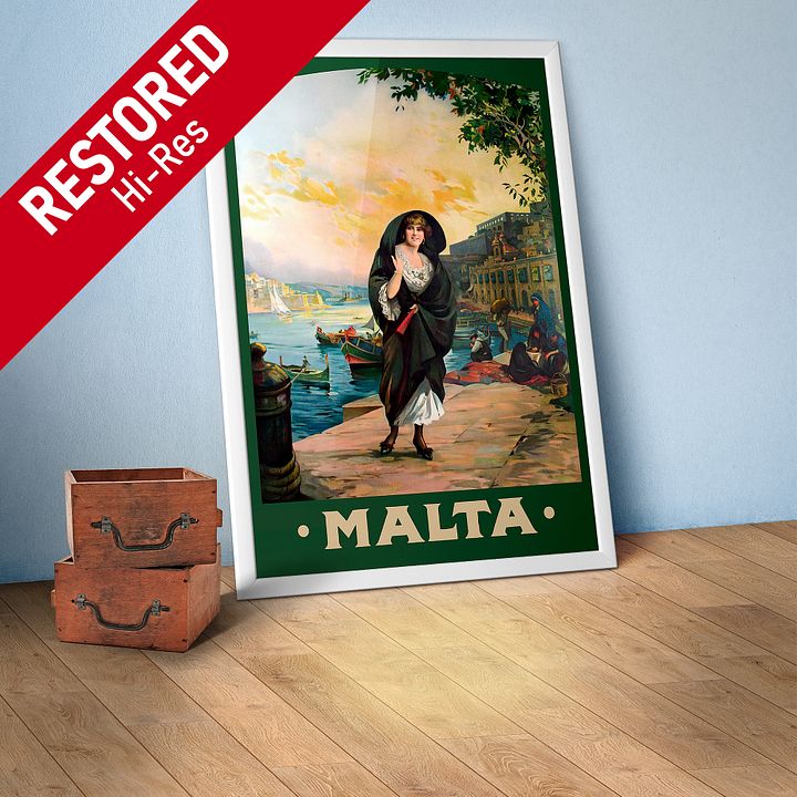 Malta, Valletta 1910s — retro travel poster, vintage travel print, retro travel wall art, retro wall art, triptych wall art product image (1)