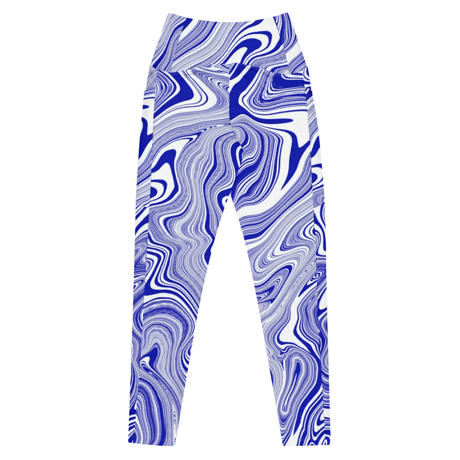 Leggings with Pockets - Blue and White Liquid Swirls product image (7)
