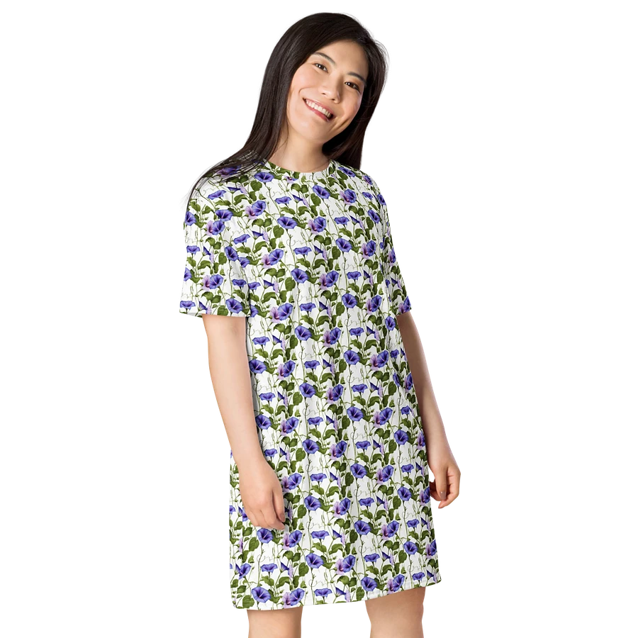 Woman Floral White Seamless T-Shirt Dress | Morning Glory Flower product image (8)