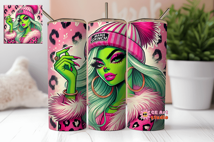 Pink Mama Grinch Tumbler Wrap PNG product image (1)