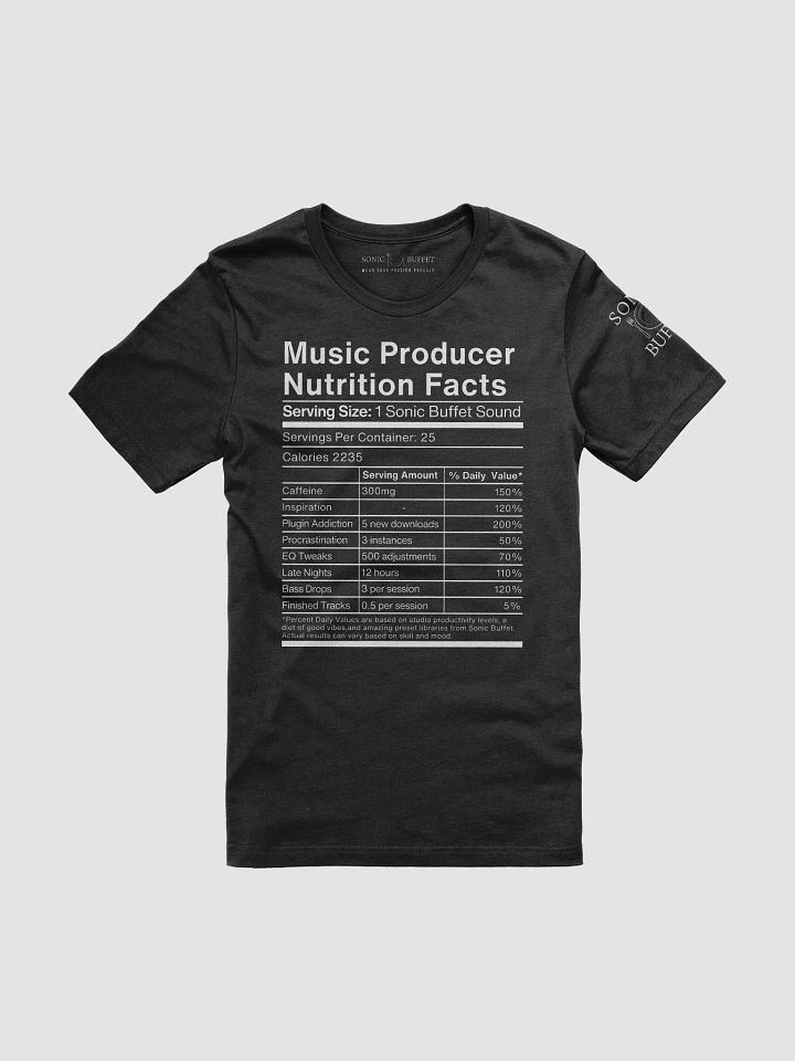 "Music Producer Nutrition Facts" T-Shirt (dark colors) product image (2)