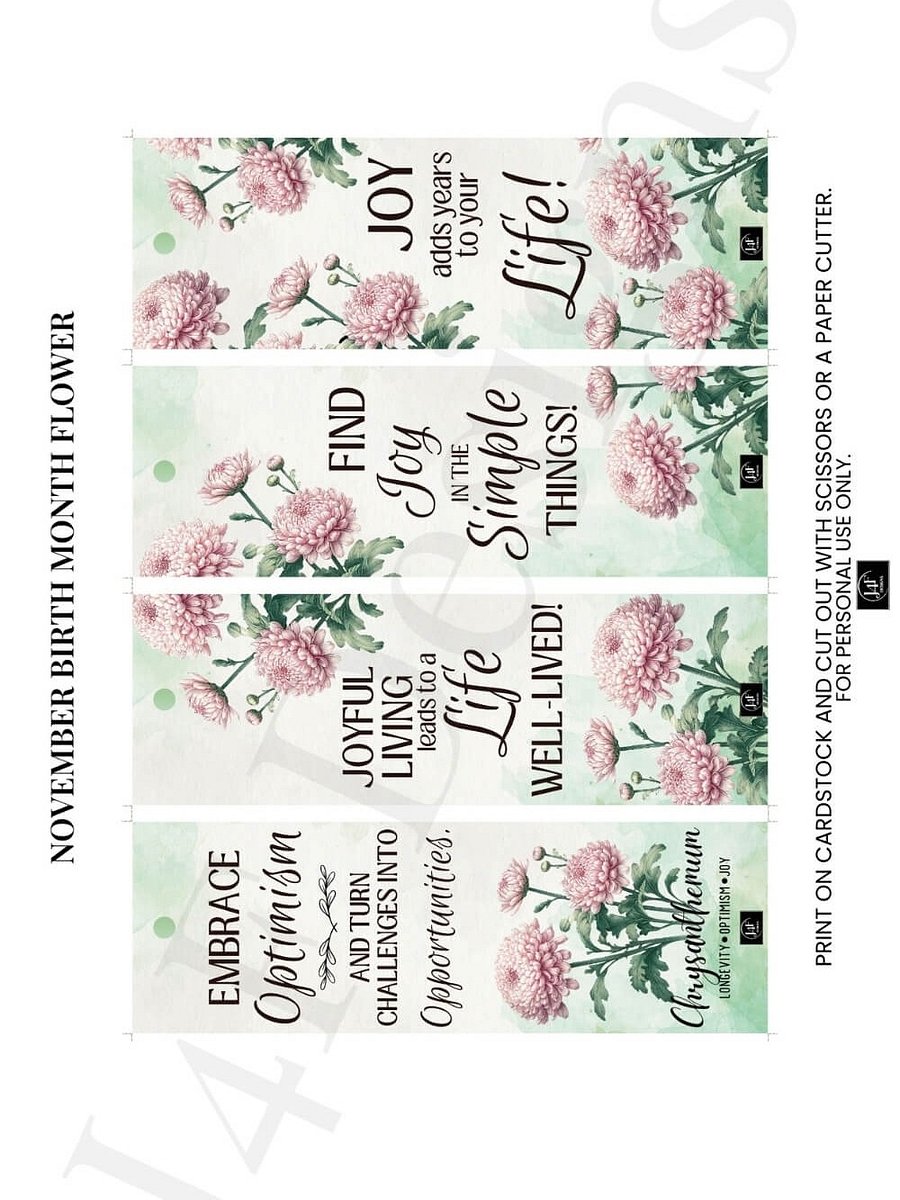 FREE Chrysanthemum Bookmark Printable, Inspirational Sayings With November's Birth Month Flower product image (4)