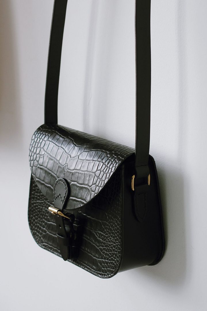 Black Croc Embossed Leather Saddle Bag – Small product image (1)