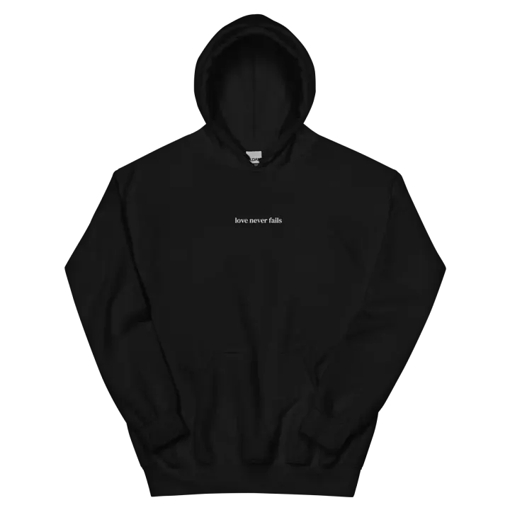 Minimalistic Unisex Love Never Fails Embroided Hoodie (White Embroided) product image (8)