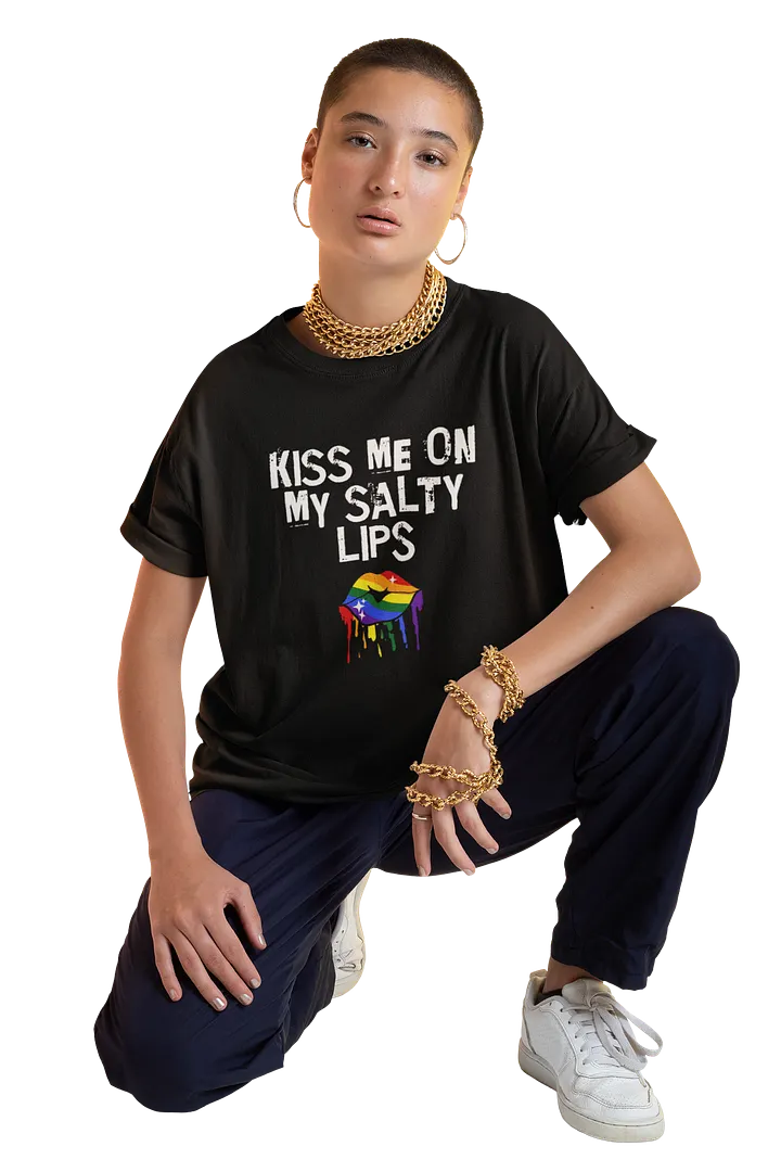 LGBTQ+ T-Shirt - Kiss Me On My Salty Lips - Rainbow (dark) product image (1)