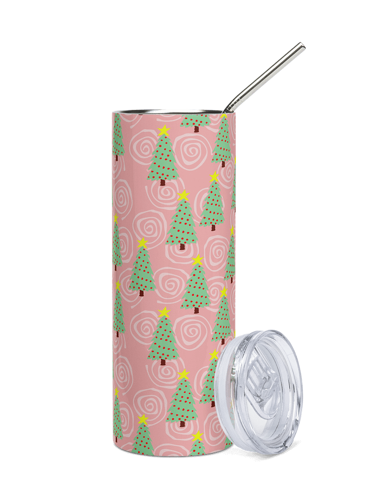 Green Christmas Trees on Pink Spirals Stainless Steel Tumbler with Straw product image (1)