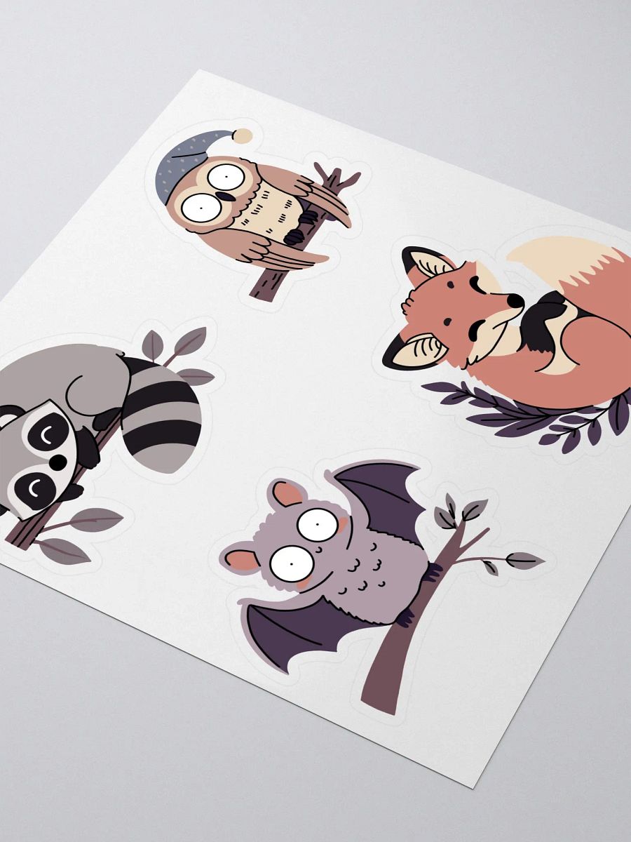 Nocturnal Animals – Cute, Hand-Drawn Sticker Sheet Featuring Fox, Bat, Raccoon, and Owl for Planners, Journals, and Crafts product image (3)