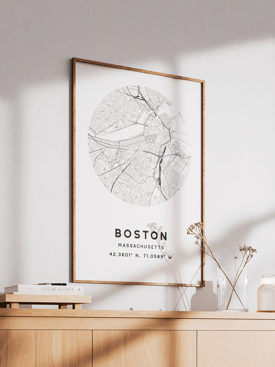 Boston Street Map Poster – White Minimalist Circular City Art product image (2)