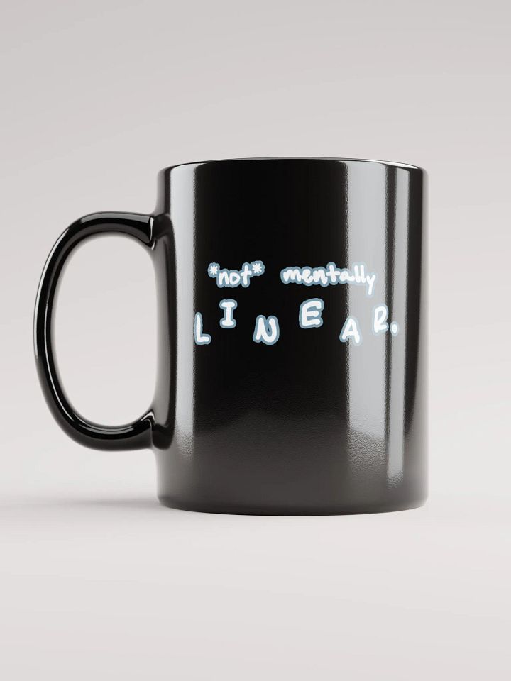 *not* mentally linear (lined design, #709AAF) glossy black mug product image (1)